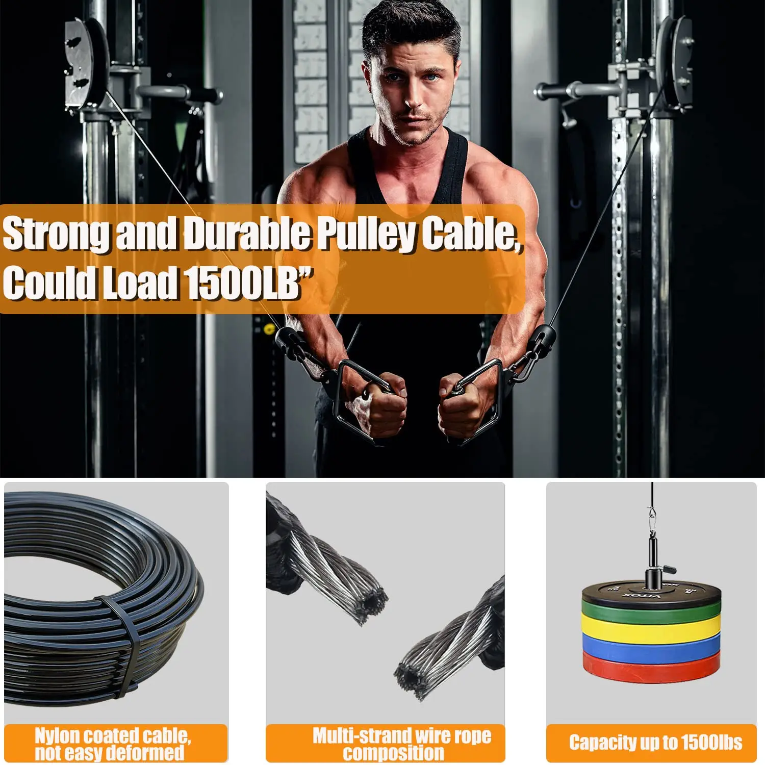 Gym Cable Heavy Duty Steel Wire Rope 5/6mm Thick Fitness Cable Machine Weight Lifting Pulley System Workout Accessories gym accessories,fitness cable pulley,fitness pulley cable,fitness equipment parts