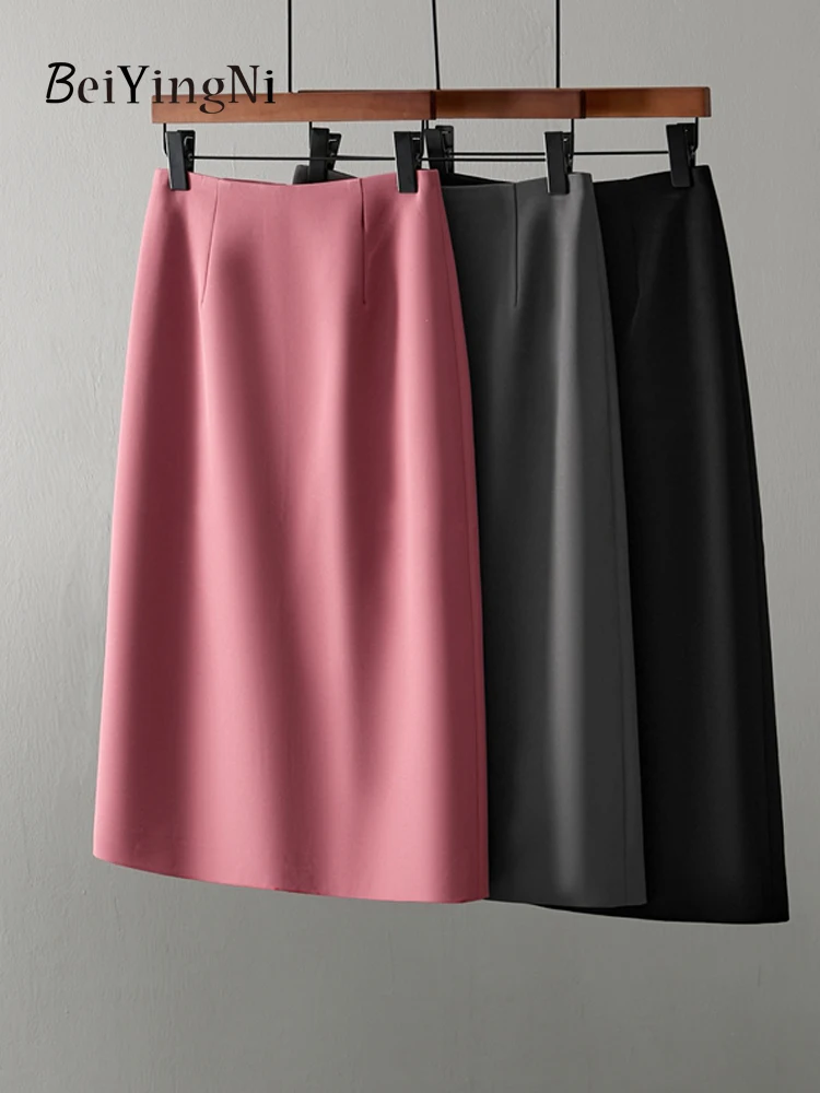 

Beiyingni 2023 Spring Autumn Women Suit Skirt Elegant High Waist A-line Midi Skirts for Ladies Casual Slim OL Black Faldas L-4XL
