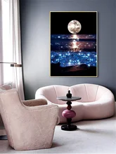  HUACAN 5D DIY Diamond Painting Full Round Square Landscape Moon rhinestones Diamond Embroidery Seaside Mosaic Decortion 