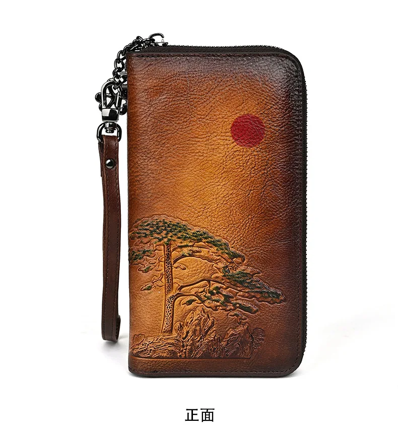 Vintage Echt leder Frau Brieftasche lange Damen echte Kuh Leder Geldbörse erste Schicht Rindsleder Karten halter Clutch Tasche – Detail 14