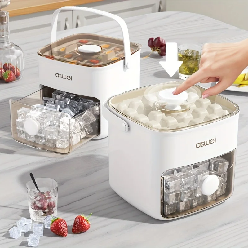 1pc Large Ice Maker Easy Press Lid 48 Ice Cubes Double Layer Food Grade Plastic Refrigerator Storage Rack for Whiskey Cocktails