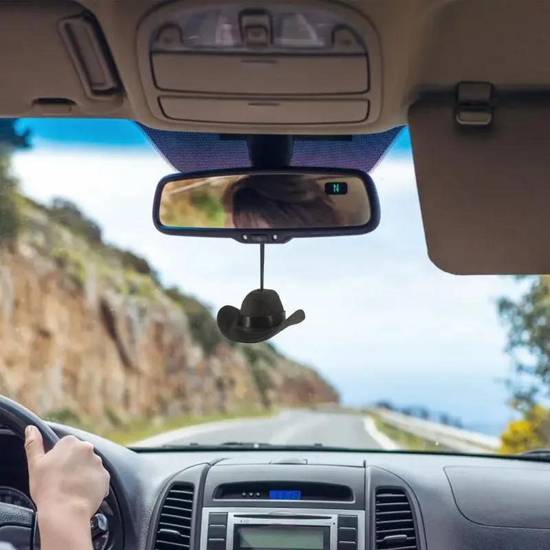 Cute Cowboy Hat Car Ornament – Fabric Pendant Decor for Women & Men, Fun Road Trip Automotive Interior Accessory