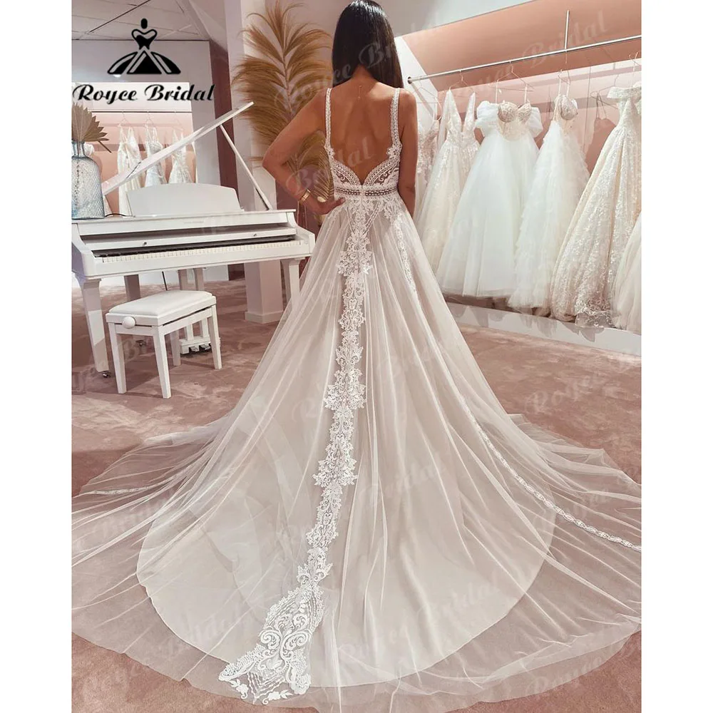 2026 Boheme Chic Boho Strand Spitze V-Ausschnitt Rückenfreies Sommer-Hochzeitskleid für Frauen Brautkleid Robe Mariee Suknia Slubna Maßgeschneidert – Detail 7