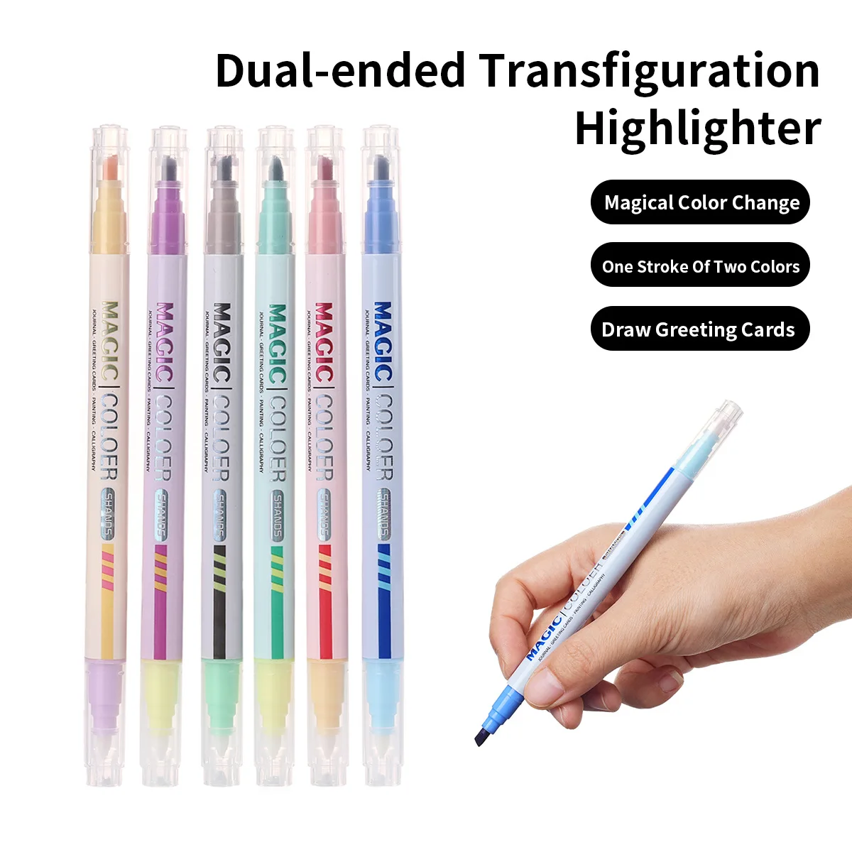 12pcs Double-ended Magic Color Marker Pen Changing Highlighter Pen Set Student Diary Scrapbook Painting DIY Office Supplies highlighter pen