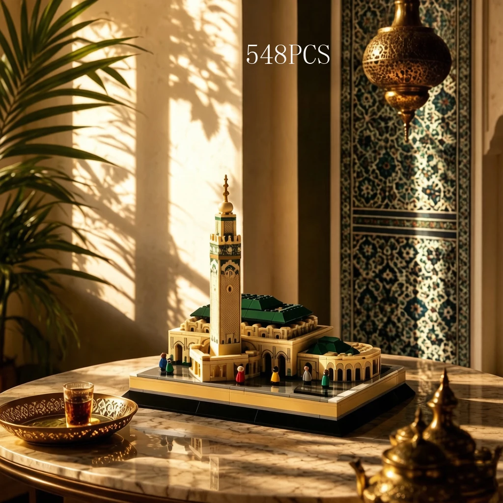 Casablanca Architektur Ziegelstein Hassan II Moschee Kreatives Baustein-Modell Bausatz Spielzeug Sammlerstück als Geschenk