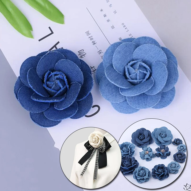 5pcs Denim Decorative Flowers Clothing Making Fabric Flowers DIY Supplies Sewing Accessories Handmade Crafts Garment Decor denim fabric flowers