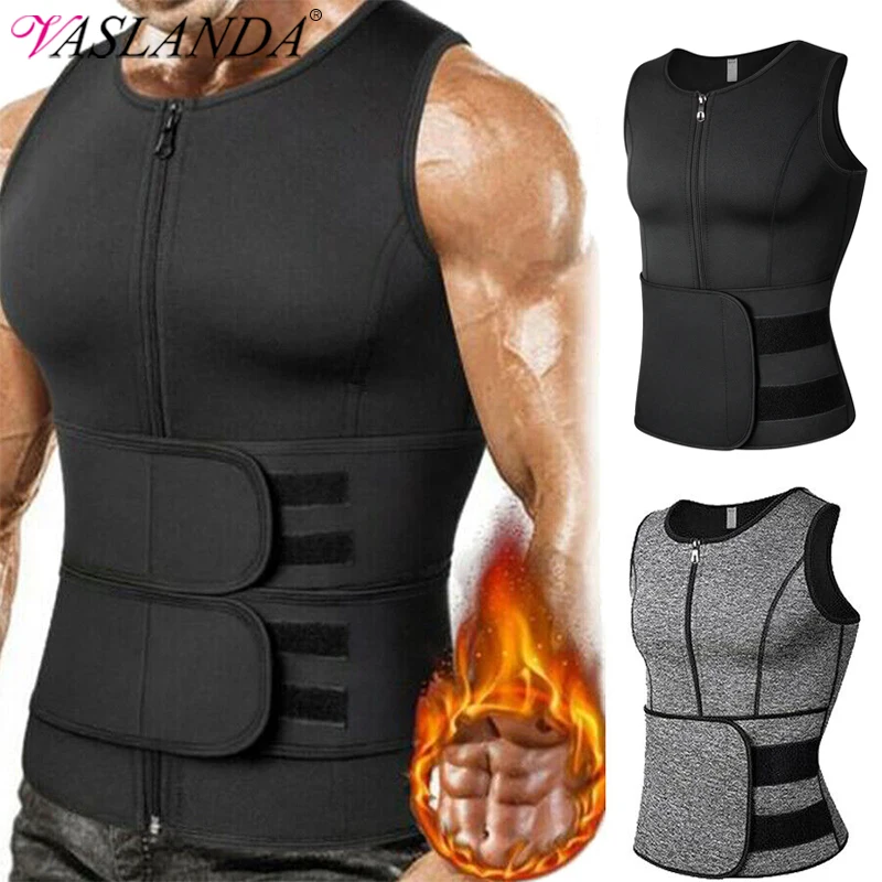 Men Body Shaper Waist Trainer Neoprene Sauna Suit Sweat Vest Weight Loss Shirt Fat Burner Workout Tank Tops with Double Zipper body shaper waist trainer sweat sauna suit compression sports vest compression sports top muscle shaper