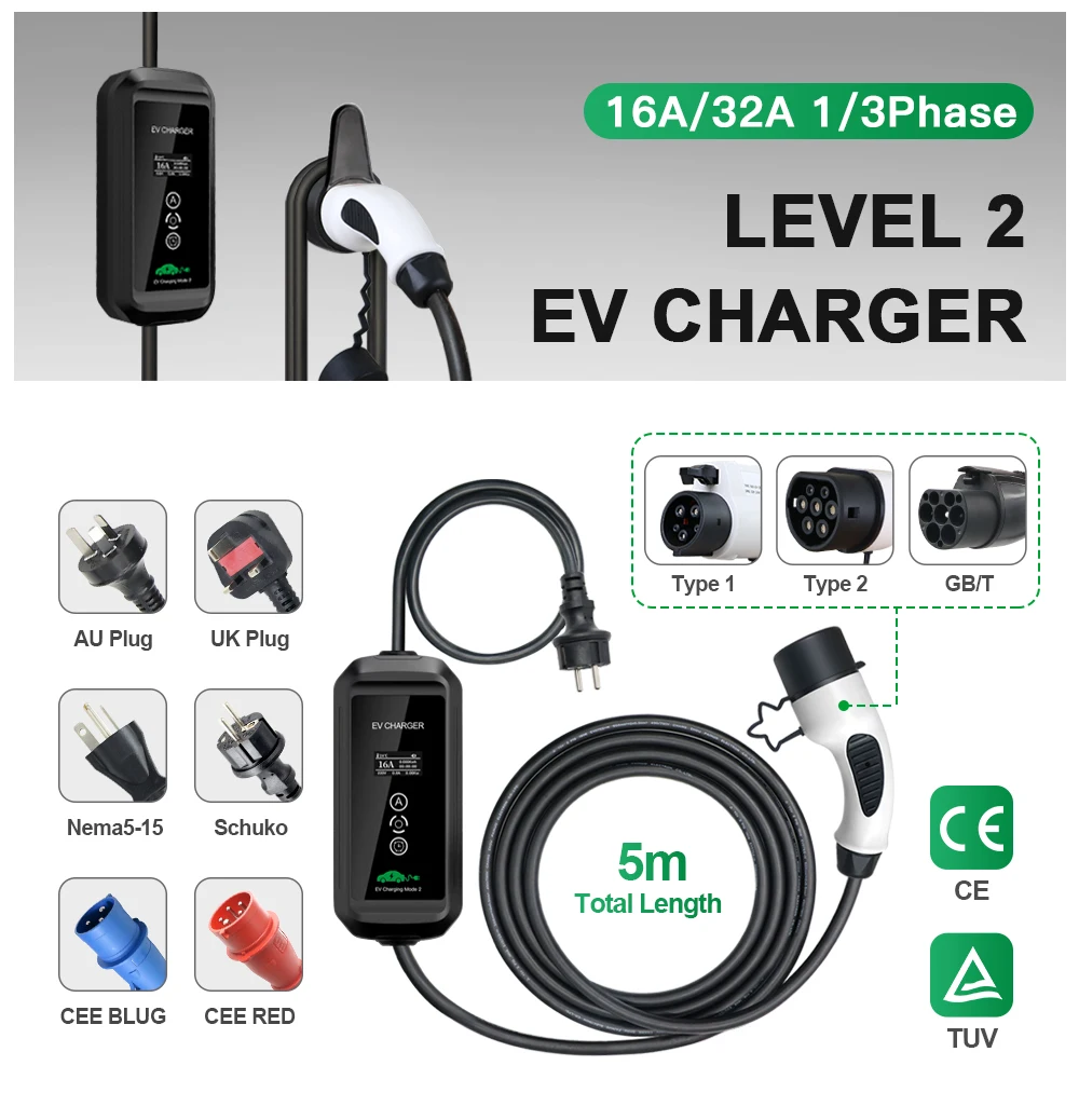 16A 3.6KW Type 2 EV Charger Adjust Current And Timer Function Charging Controller Wallbox For Hybrid Eletric Vehicle Cars 5M 7 16A 3.6KW Type 2 EV Charger Adjust Current And Timer Function Charging Controller Wallbox For Hybrid Eletric Vehicle Cars 5M 1