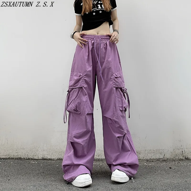 

American Vintage Cargo Pants Women Summer Casual Hip Hop Wide Leg Pantalon Trend Fashion Y2k Parachute Straight Female Trousers