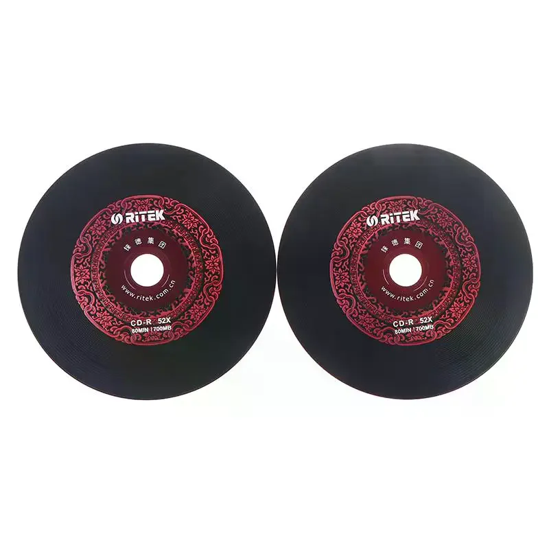 10PCS Ritek 비닐 디스크 블랙 CD-R 빈 디스크 녹음 가능 컴팩트 디스크 700MB/80min/52x 자동차 음악 CD-R 빈 디스크 디스크