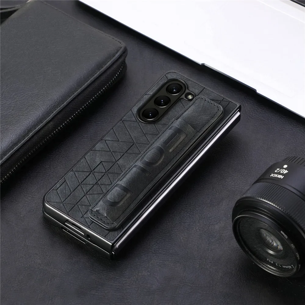 PU Leather Wrist Strap Phone Case with S Pen Holder & Finger Grip