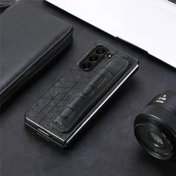 PU Leather Wrist Strap Phone Case with S Pen Holder & Finger Grip for Galaxy Z Fold 6 (Black)
