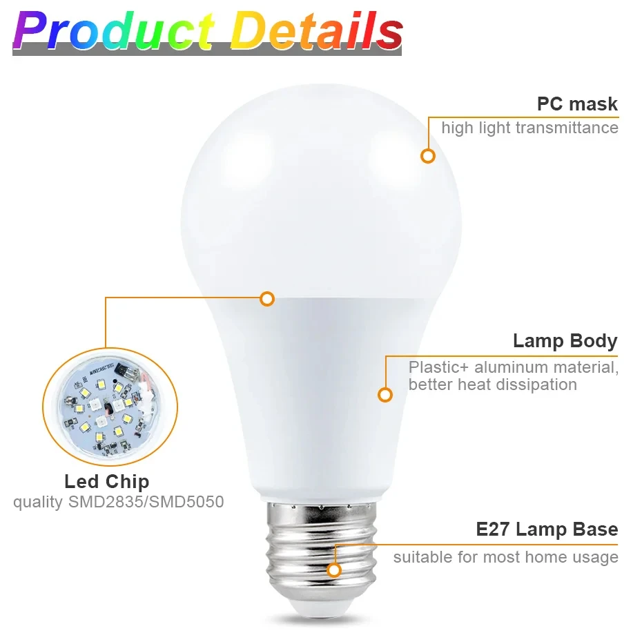 Smart LED Light Bulbs 10W A60 RGBW 220V
