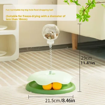 Turntable Cat Toy with Treat Dispensing Ball, 3-in-1 Self-Entertainment for Cats, Educational Slow-Feeding Toy Ball, Cat Teaser Wand Combined with Turntable, Spring Treat Dispensing Ball, Cat Pet Supplies 3