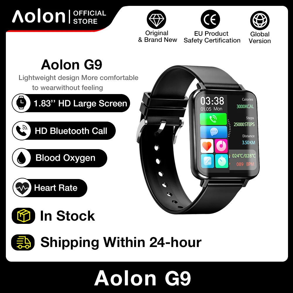 

Aolon G9 SmartWatch 1.83 HD Curved Screen Bluetooth Calls Smart watch Men Women BloodOxygen/Sugar/Pressure Custom Watch Face