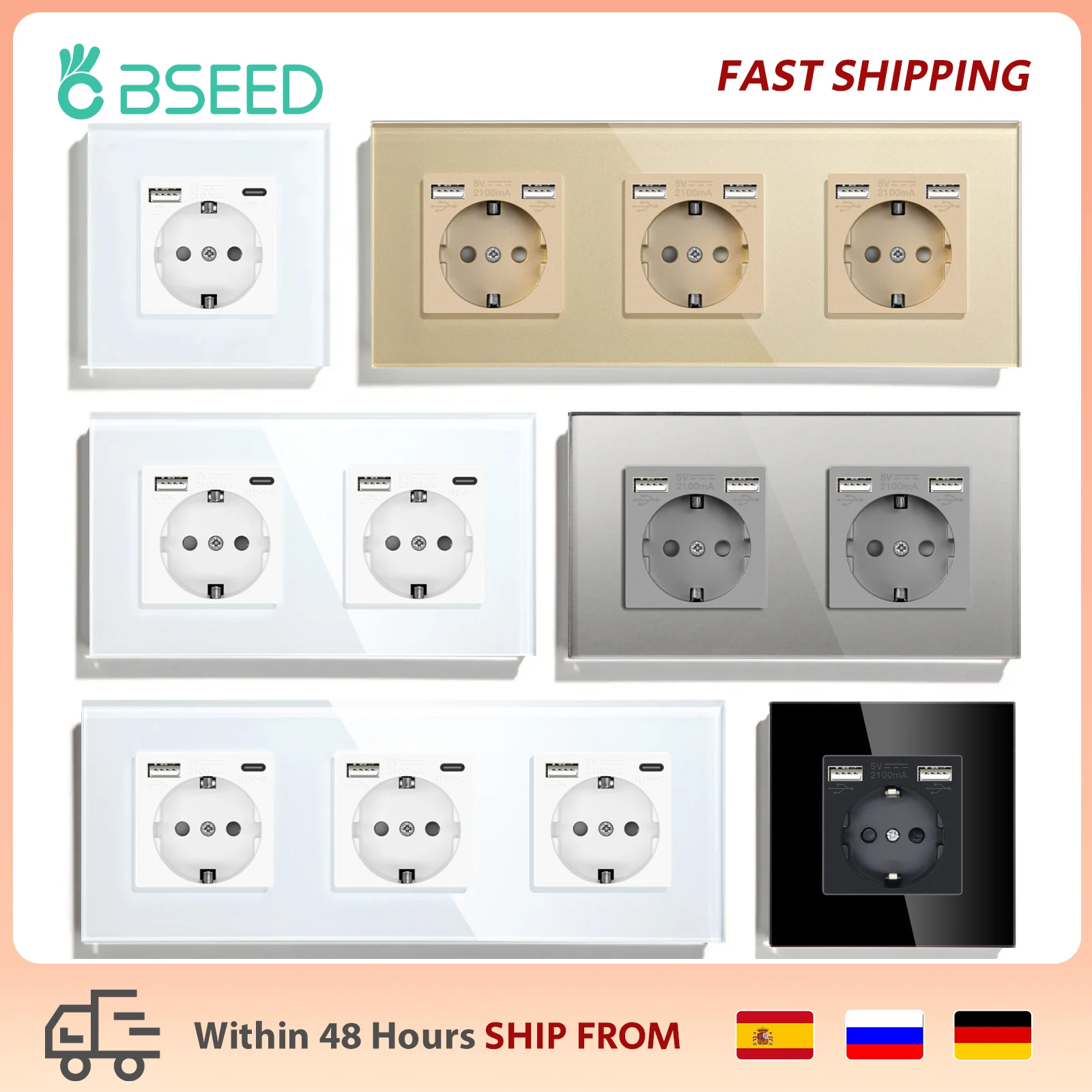 BSEED-Prise murale UE avec ports de charge rapide USB de type C