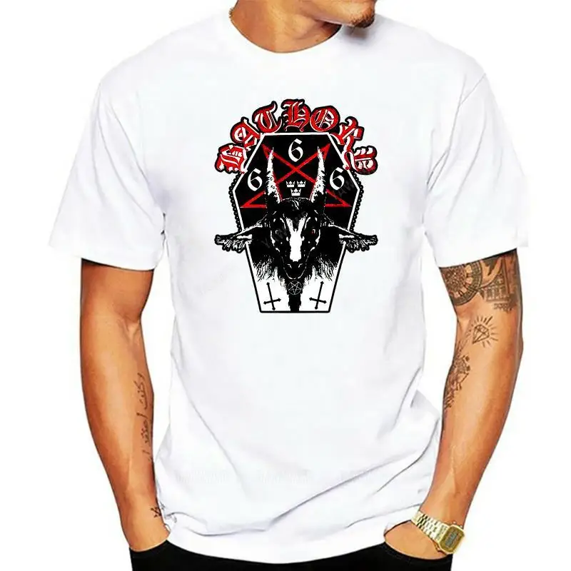 

Bathory, тяжелый металл в спирали с топами сатаны, белая и черная рубашка UU. Футболка с хлопковым принтом