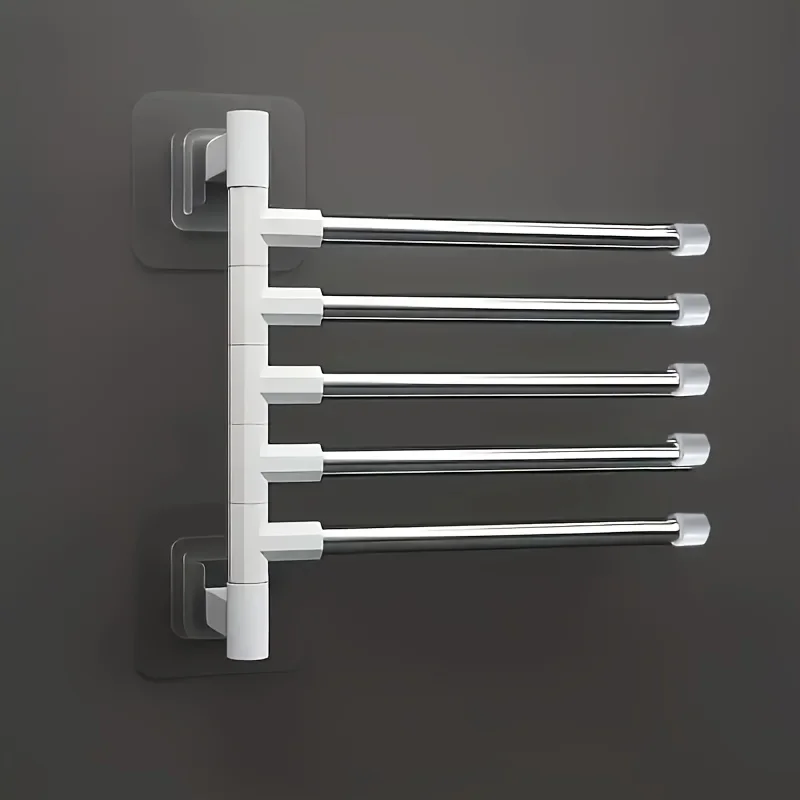 [1pc Rotating Towel Rack Organizer] 1pc Modern Wall-Mounted Bathroom Towel Rack with 180&deg; Rotating Hooks, Punch-Free Stainless