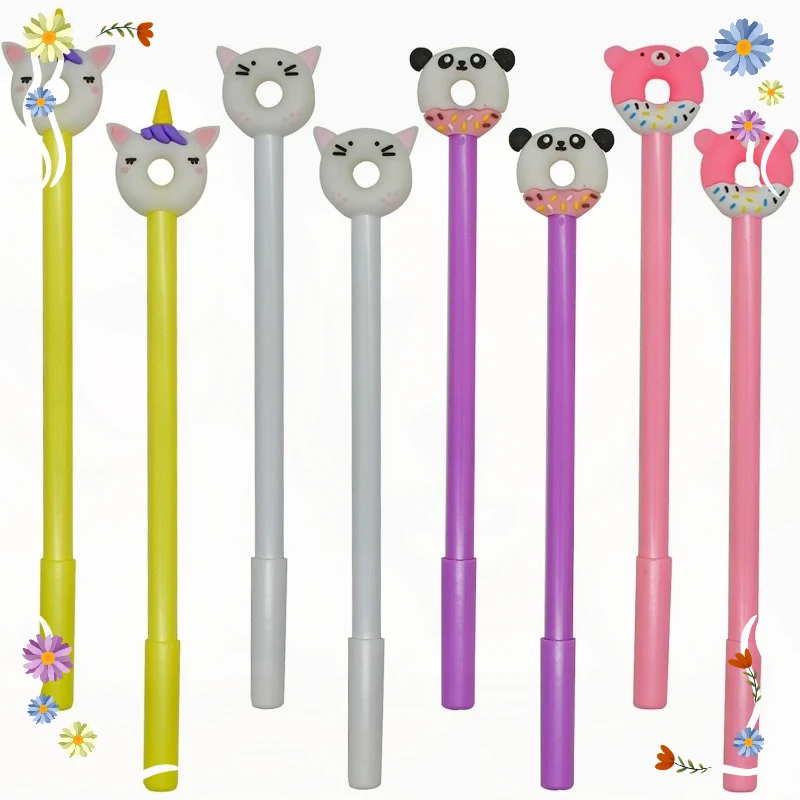 Wholesale Cute Animal Donuts Gel Pen Fun Food Pens Panda Bear Cat Unicorn Style Black Ink for Party School