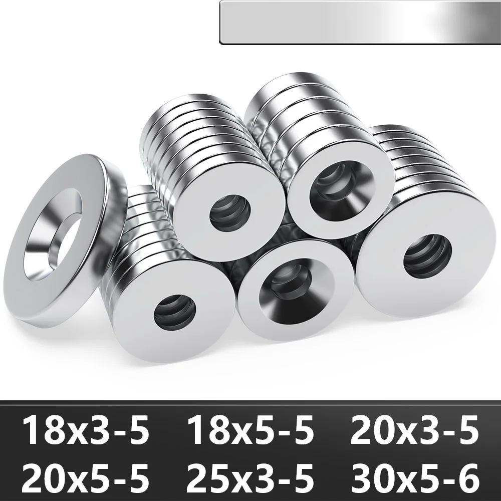 N35 Neodymium Disc Magnets with Holes 18-30mm Round NdFeB Rare Earth Permanent Magnets for DIY Crafts Refrigerator Industrial Applications