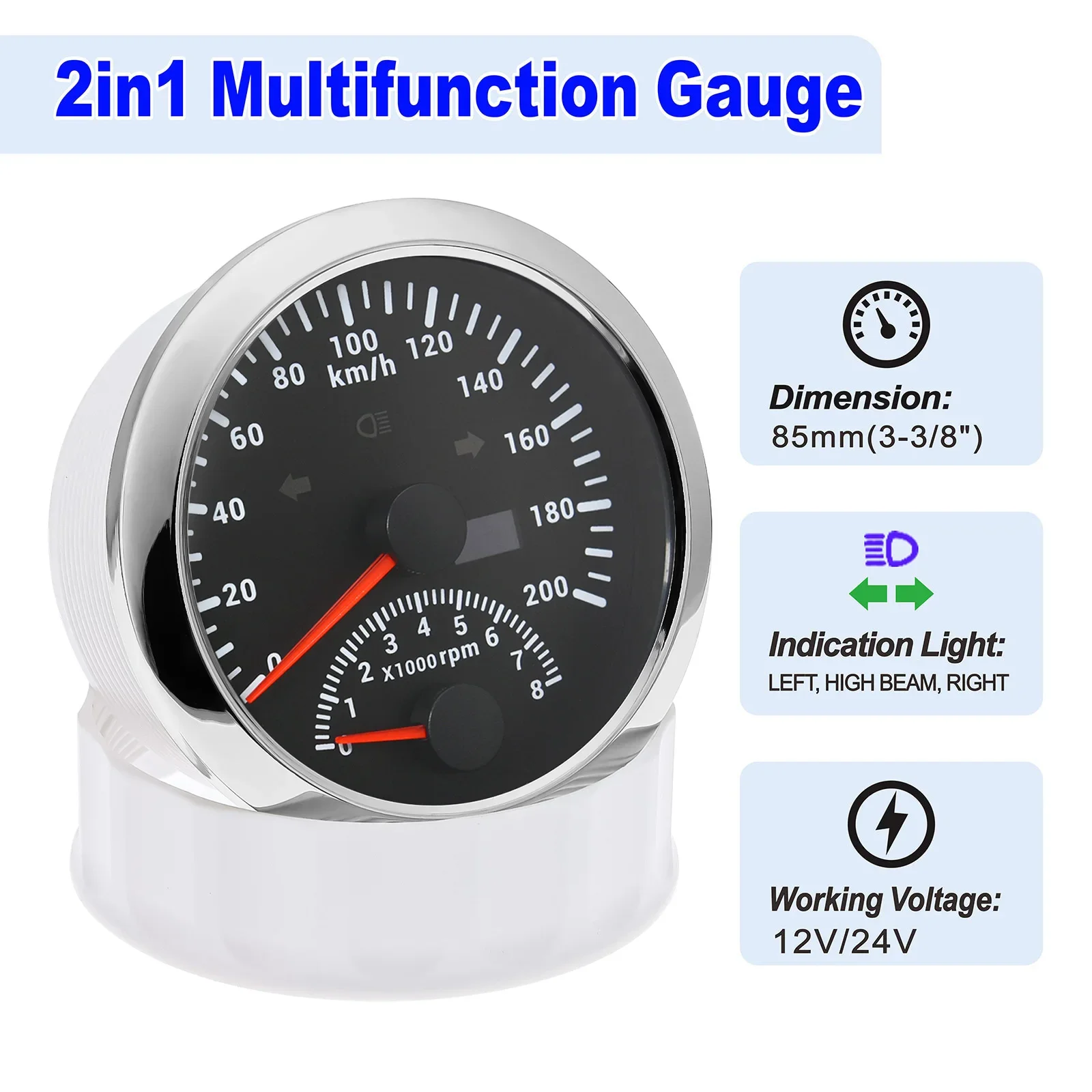 Speed Meter Engine Tachometer Hour Meter HD 200KM/H 120KM/H Universal 2 in 1 85mm Digital Car GPS Speedometer With Tachometer 0-8000RPM Tacho Sensor for Marine Boat Car