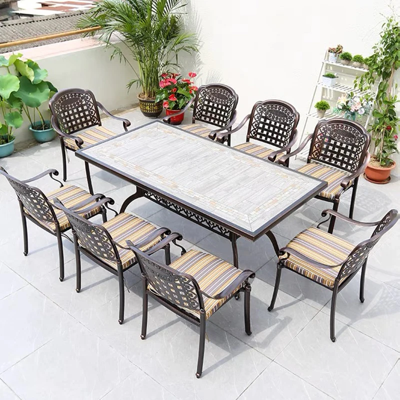Waterproof and sun-proof leisure combination of outdoor cast aluminum tables and chairs courtyard villas