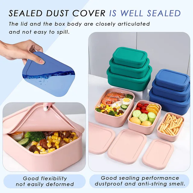 Boîte à lunch Bento étanche réutilisable contenant de préparation de repas sans Bisphénol a boîte à Bento en silicone pour enfants, adultes, adolescents 4
