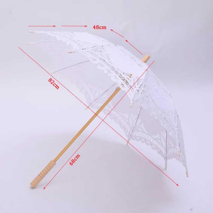 Bride Wedding Umbrella White Ivory Cotton Parasol Lace Umbrella Handmade Embroidery Beaching Wedding Photo Prop Decoration bridal lace parasol set