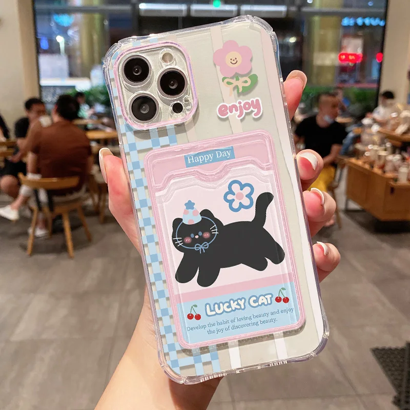 Charming Cat Design Phone Case with Card Holder Slot