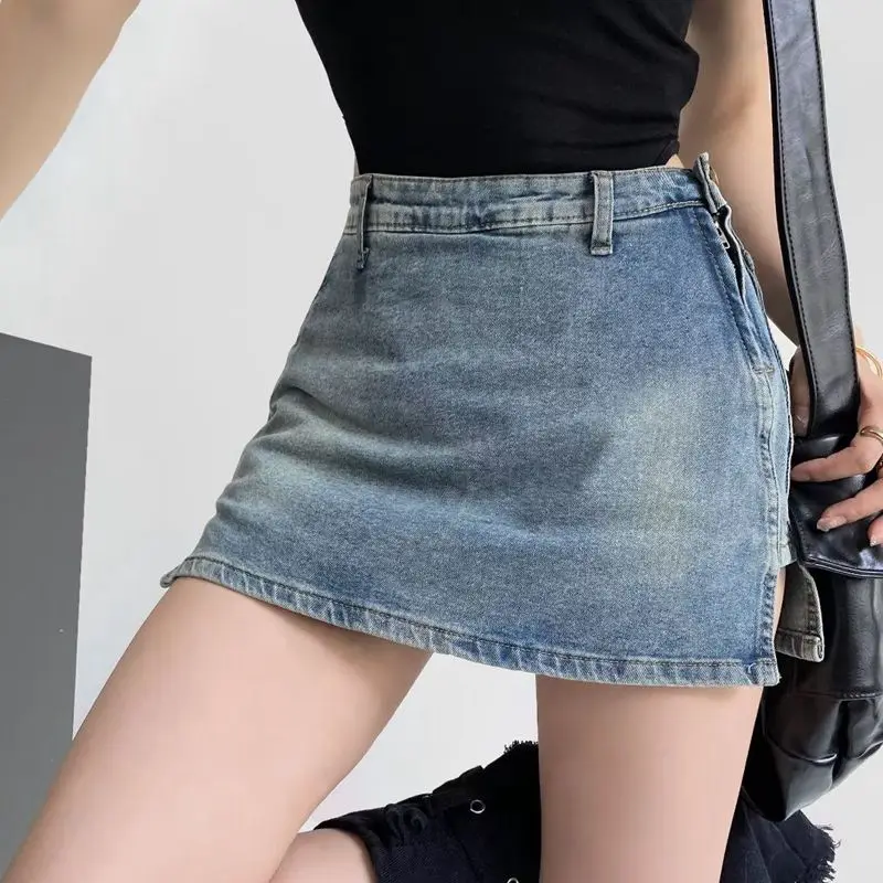 

Womens Denim Shorts Skirts Zipper Button Side Cut Out Short Jeans Skirt Streetwear Short Pants Trousers Skirts 2023 Bottom 291