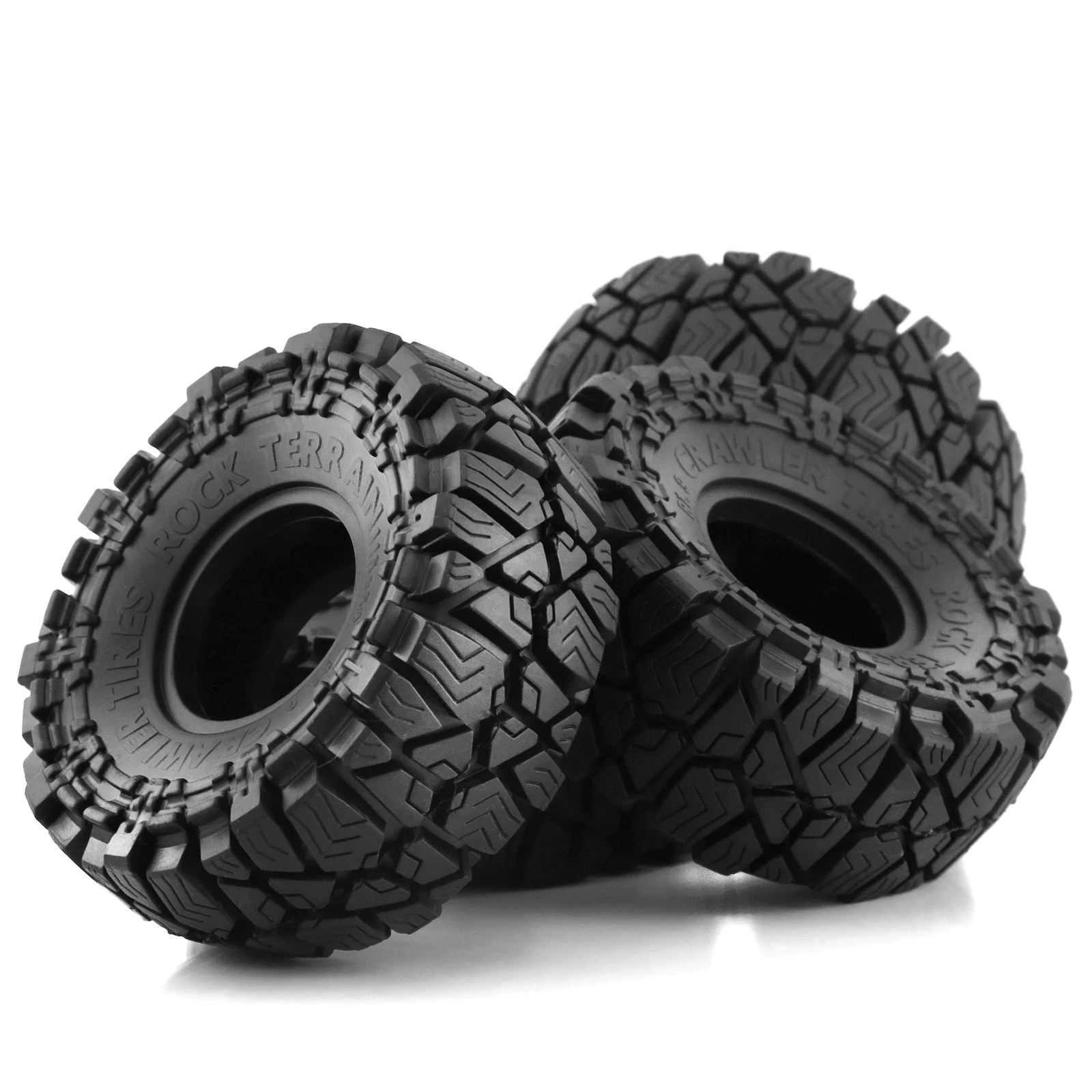 Gros plan sur la bande de roulement des pneus crawler RC 1/10 1.9" en caoutchouc souple