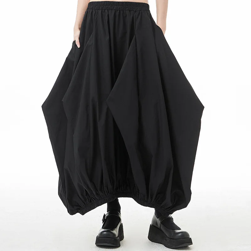 

Johnature Japanese New Solid Color Black Bud Women Skirts 2023 Autumn Fashion All Match Elastic Waist Pockets Female Skirts