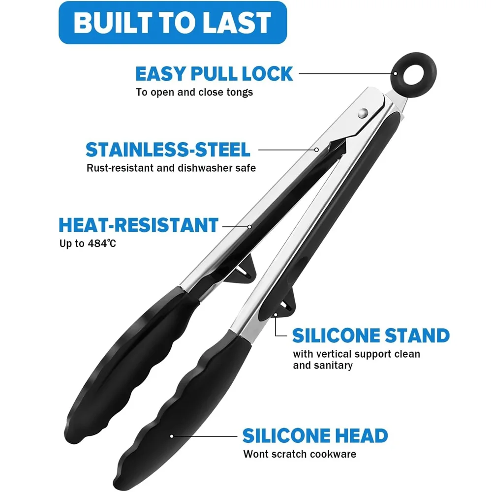 Food Tongs Stainless Steel BBQ Pasta Tongs Non-slip Food Steel Handle Lock Design Bread BBQ Salad Cooking Kitchen To food tongs