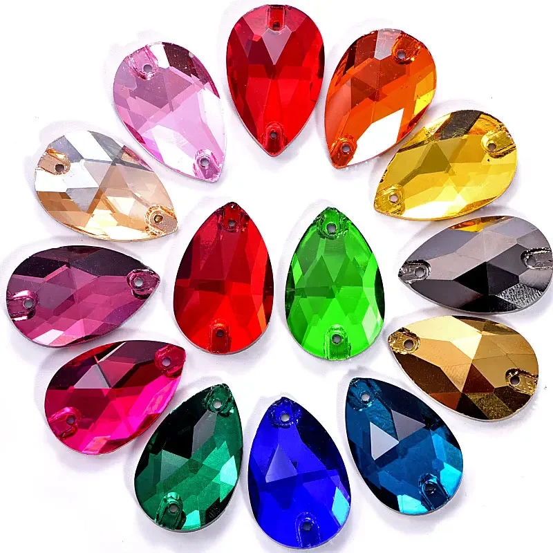 Glass Sew On Rhinestones Teardrop Many Colors Flatback Sewing For Wedding Dress B1275 7 Size