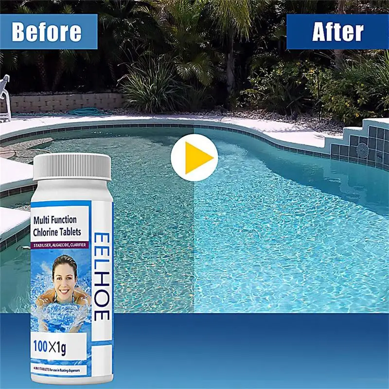 100pcs Tablets Pills Swimming Pool Chlorine Tablets Pipes Cleaning Floating Pool Dispenser for Hot Tub