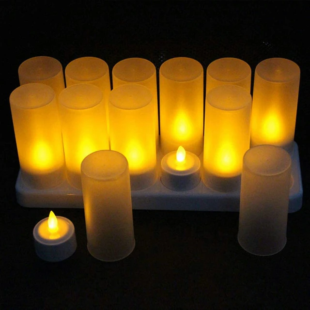 12 pcs LED Rechargeable Flameless Tea Light Candle set electric votives  waxless safe romantic birthday wedding church bar decor - AliExpress