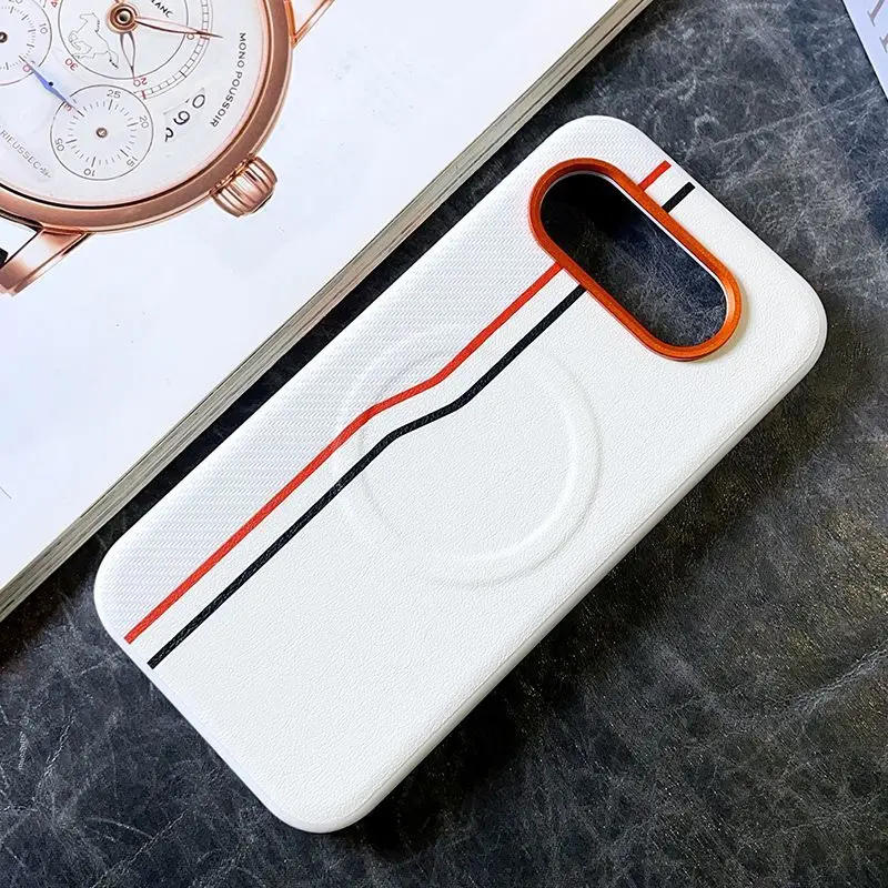 Premium Matte Leather Color Collision Case with Magnetic All-Inclusive Design