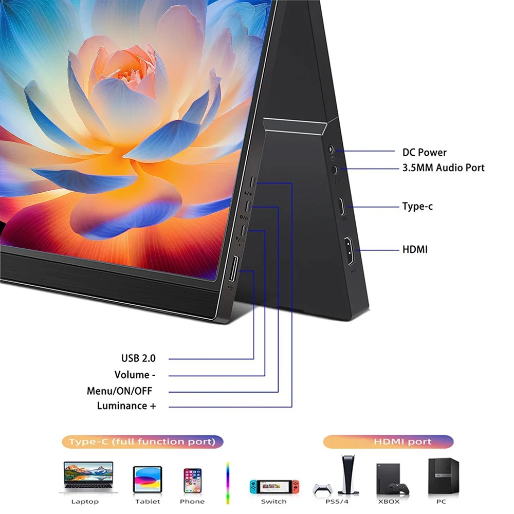 شاشة محمولة مقاس 17.3 بوصة USB-C HDMI شاشة عرض كمب...