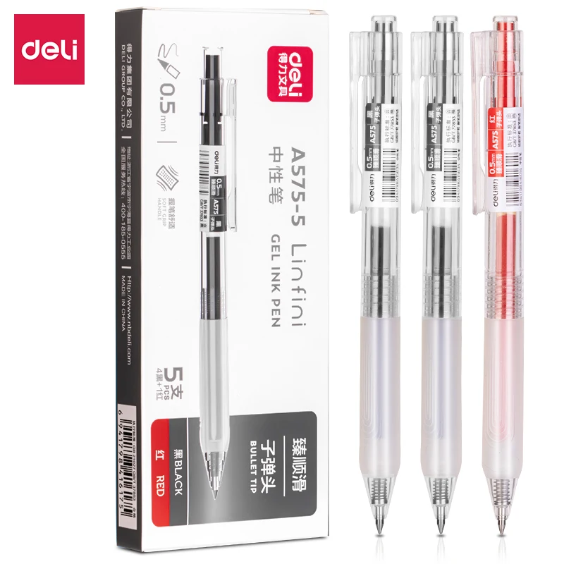 DELI Retractable Gel Ink Pens Black Blue Bullet Tip 0.5 mm Replaceable Refills Office School Supplies