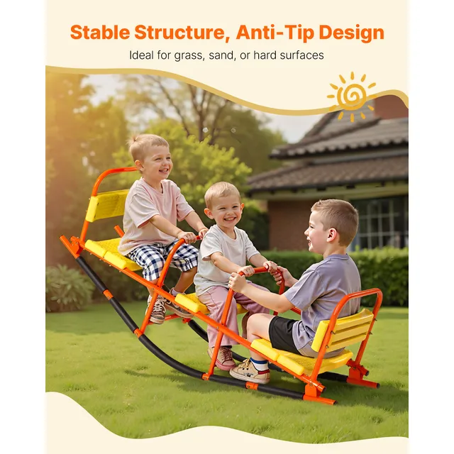 18173-c147a6.jpg SucceBuy 3 Seats Kids Seesaw Metal Rocking Teeter Totter with Handles Toddler Seesaw for Children Outdoor Playground Equipment