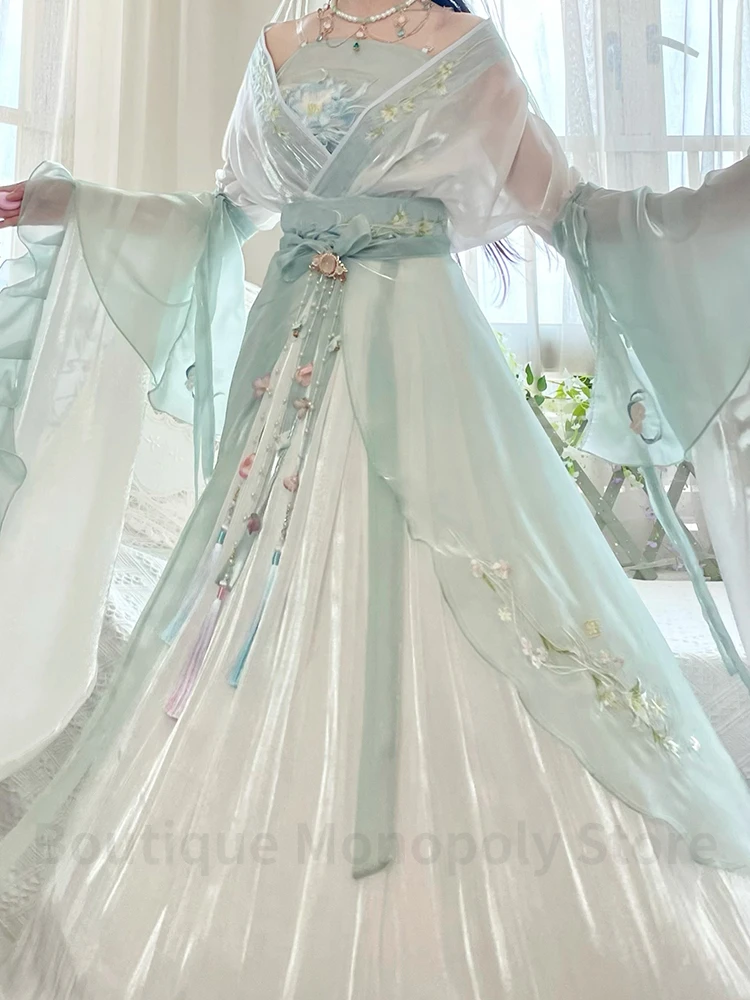

Новое китайское платье Hanfu, женское традиционное вышитое танцевальное платье