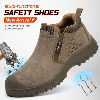 Leiandun Scarpe antinfortunistiche resistenti alla puntura in pelle di vacchetta da uomo Stivali da lavoro per saldatura con punta in ferro Durevoli