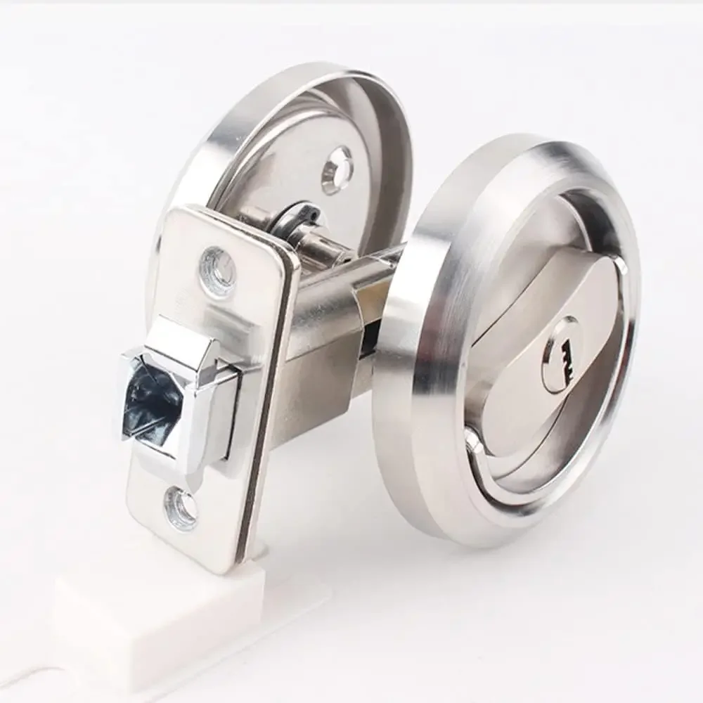 Recessed Interior Sliding Door Lock Round Privacy Sliding Door Closing with Keys Hidden Pull Ring Latch
