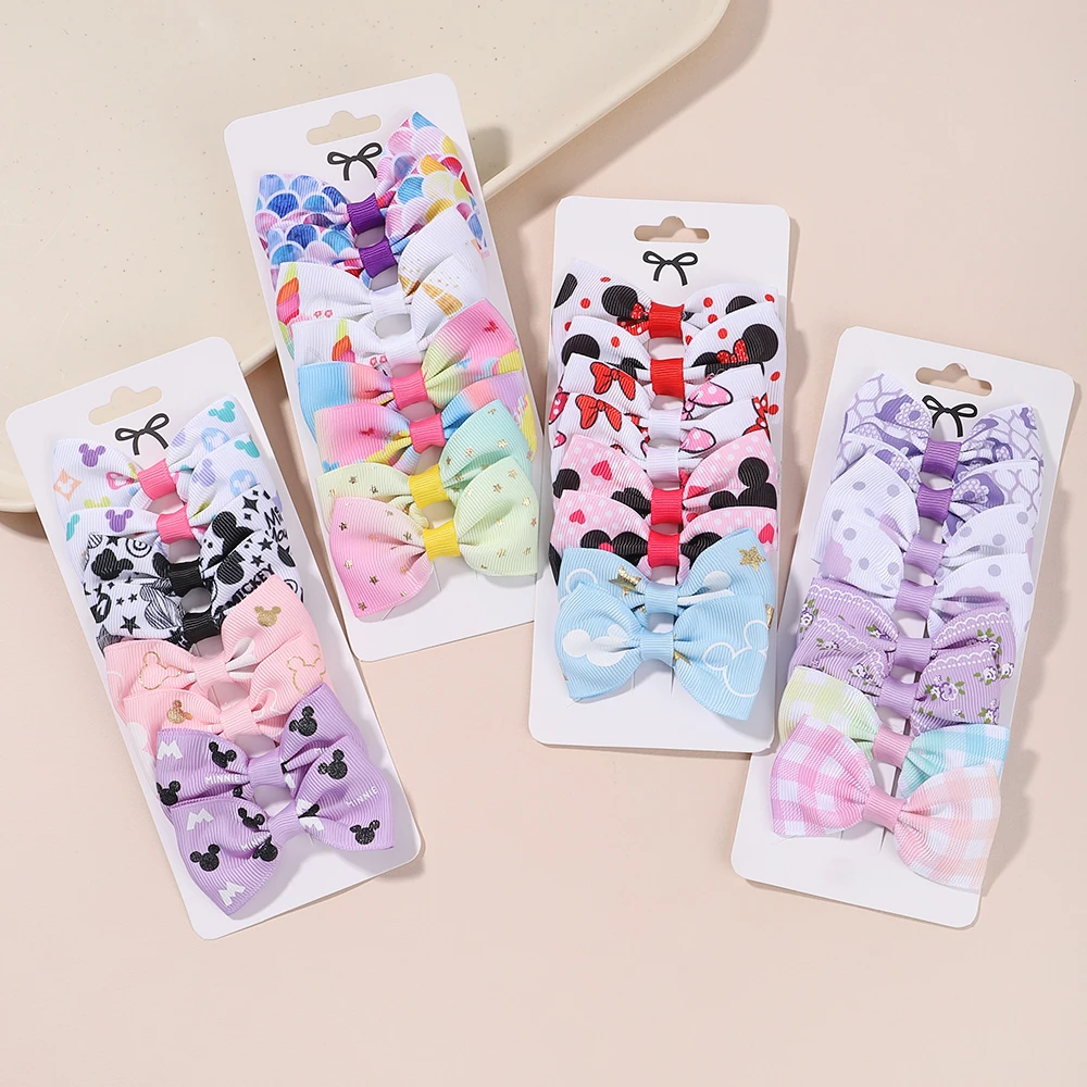 Hair Accessories 8Pcs/Set Fashion Print Grosgrain Ribbon Hair Bows Clips Small For Baby Children Girls Headwear DIY Kids Accessories Best Gifts
