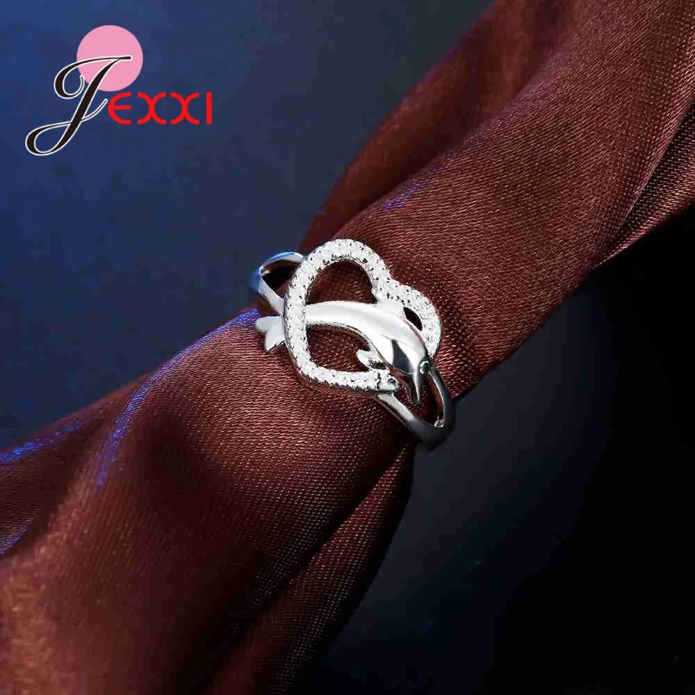 925 Sterling Silver Dolphin Hollow Heart Low Key Exquisite Design Active Female Girl Jewelry Accessories Rings silver heart ring silver rings silver ring