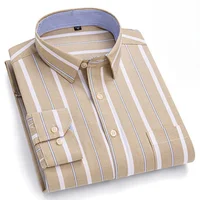 100% Cotton Oxford Men Shirts Long Sleeves Plaid Soft Regular Fit Formal Dress Shirt Pocket Social Blouse Male Clothes 6XL 7XL