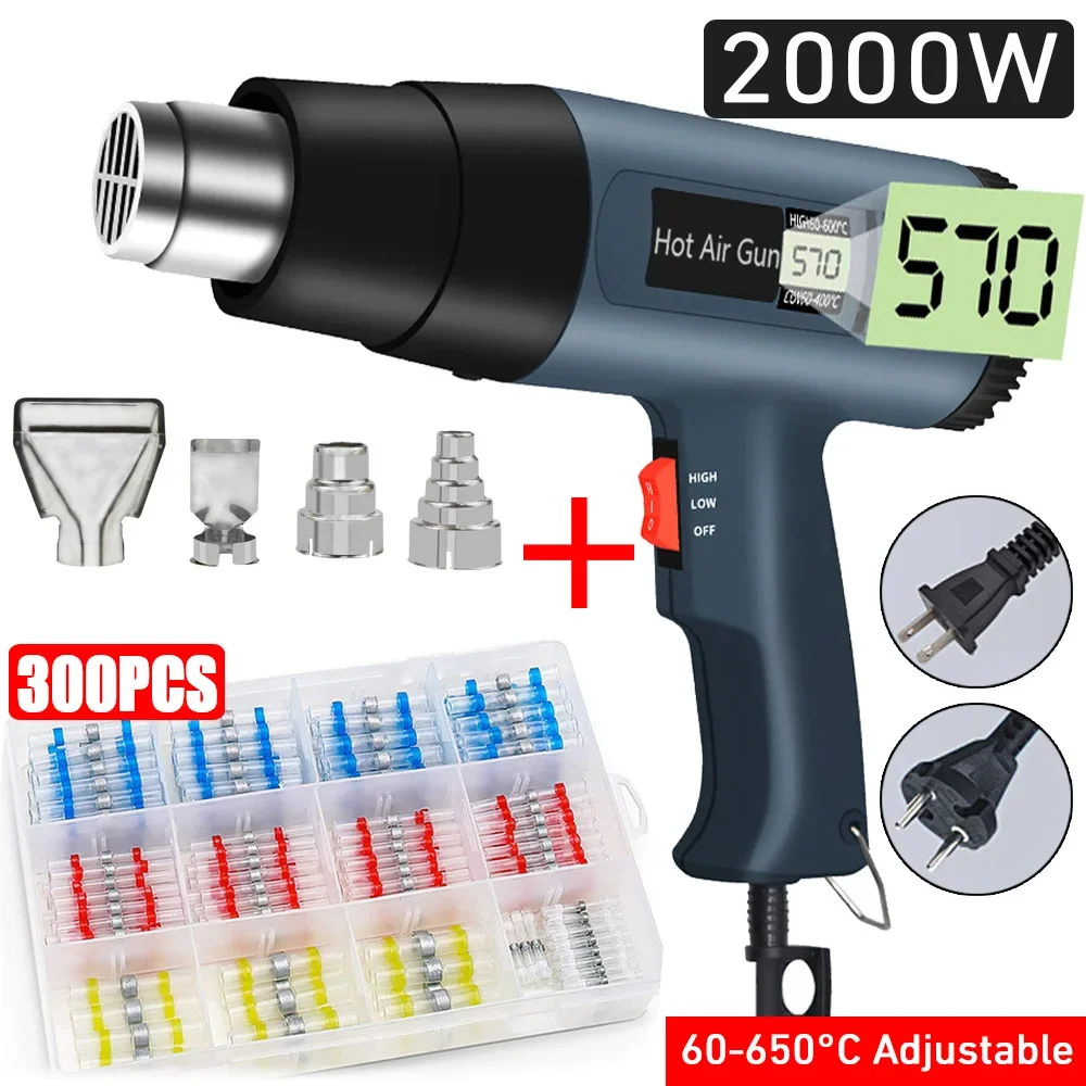 Hot Air Gun Soldering Professional 2000W Air Dryer Heater for Thermal Blower Shrink Wrapping Tools with 300PCS Wire Connectors hot air gun heat gun