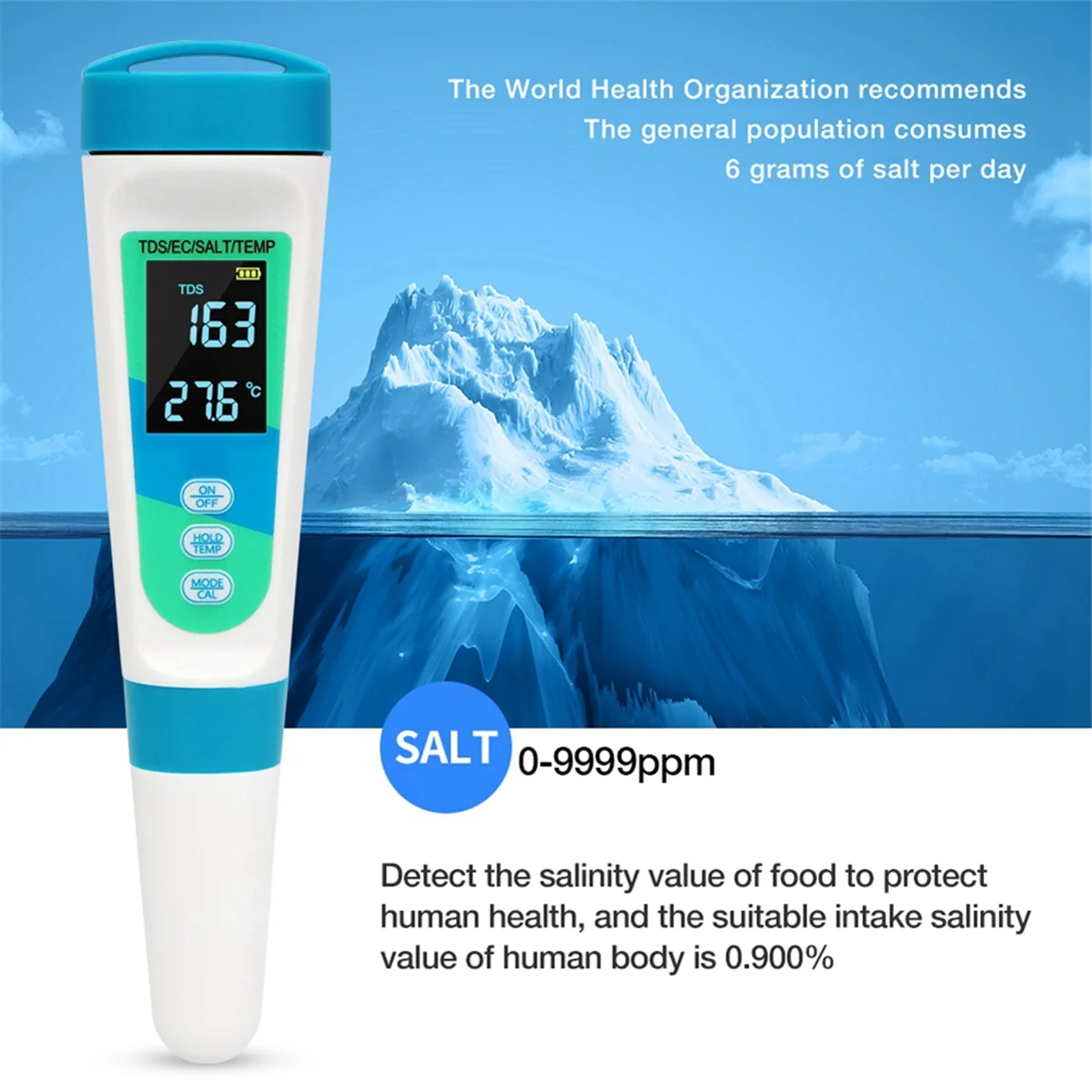 SEMOIC 4-in-1 Digital Salinity Meter TDS/EC/SALT/TEMP Precision Detector Water Conductivity Tester Pool Water Salinometer