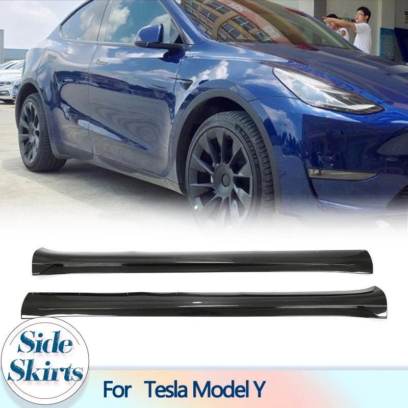 

Автомобильные Боковые удлинители юбки для Tesla Model Y Sport 4-дверные 2019-2021 сухой карбоновый бампер для автомобильной двери боковая юбка фартук комплекты кузова