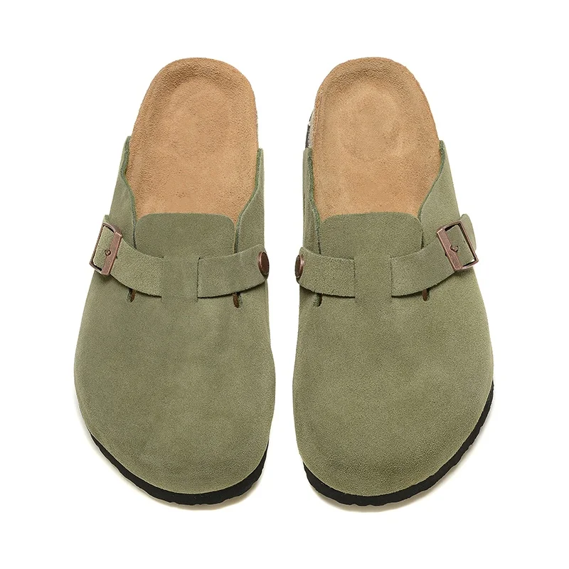 Luxury designer brand Boston cowhide sandals men spring/fall suede slippers toe wrap slip-on big bucket women shoes with shoebox 2